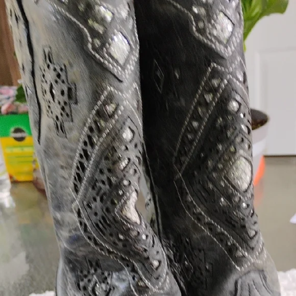 CORRAL Gray Silver Embellished Western Cowboy Boots